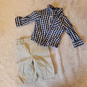 Arizona Baby 6 Month Outfit Black And White Plaid Long Sleeve Shirt Tan Pants